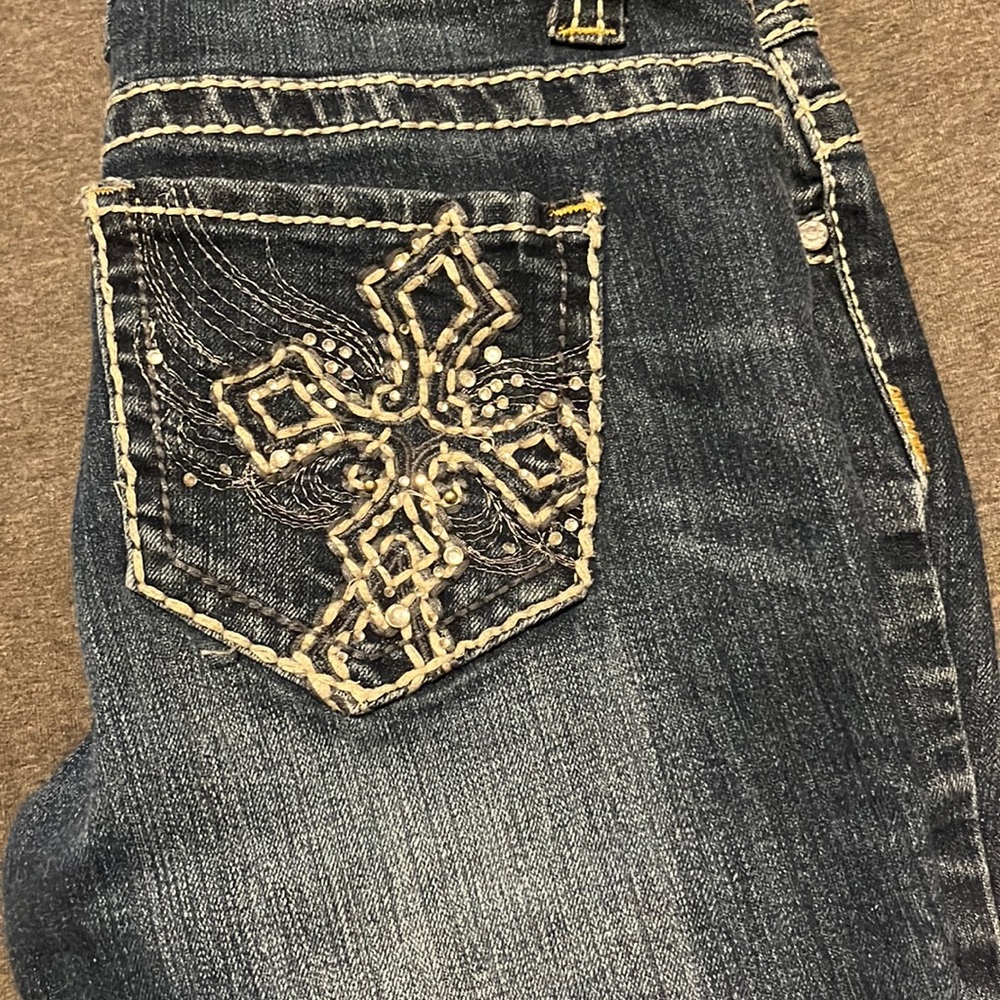 cross rhinestone boot cut jeans